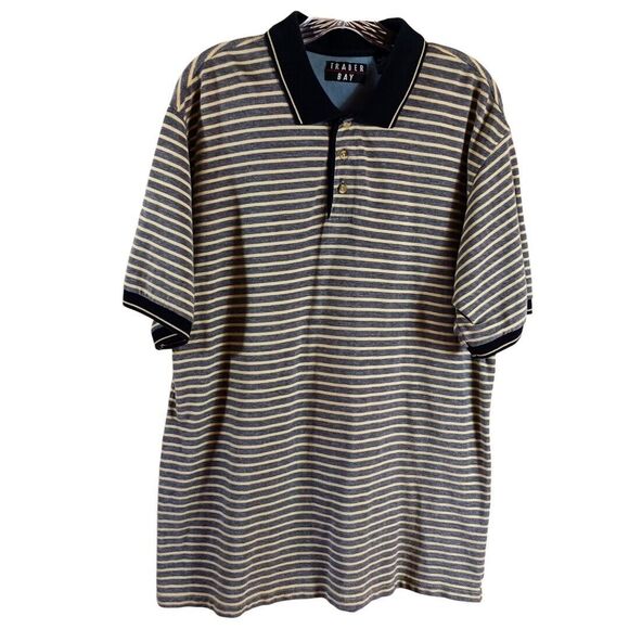 Other - Vintage Trader Bay Shirt Men's Size L Yellow Grey Striped Polo Short Sleeve Top